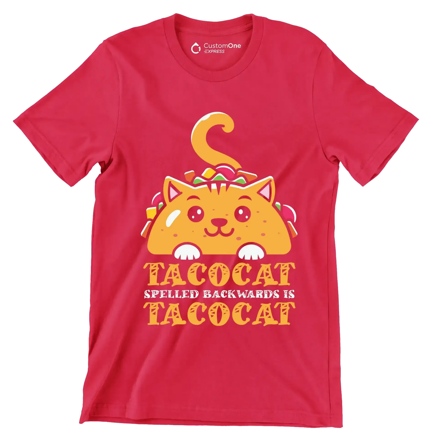 Tacocat Spelled Backwards is Tacocat - Cat Themed T-Shirt-Red-S-Custom One Express