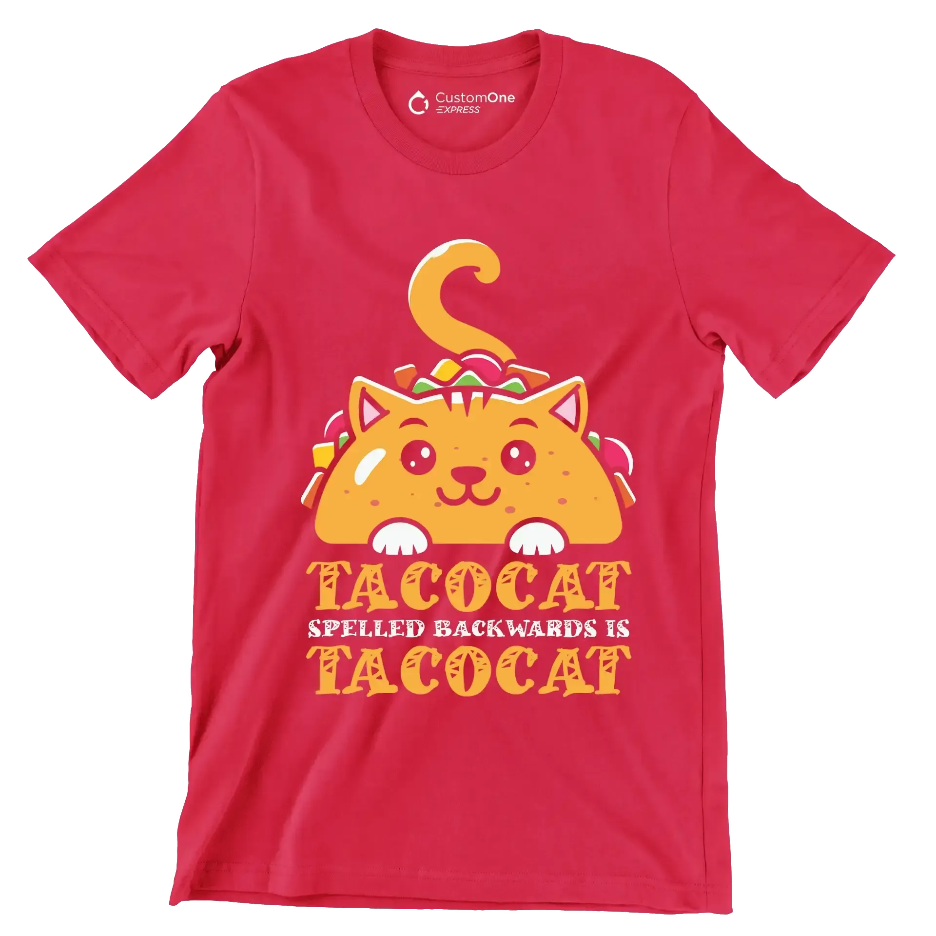 Tacocat Spelled Backwards is Tacocat - Cat Themed T-Shirt-Red-S-Custom One Express