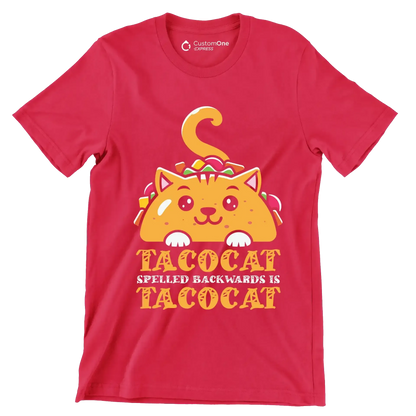 Tacocat Spelled Backwards is Tacocat - Cat Themed T-Shirt-Red-S-Custom One Express