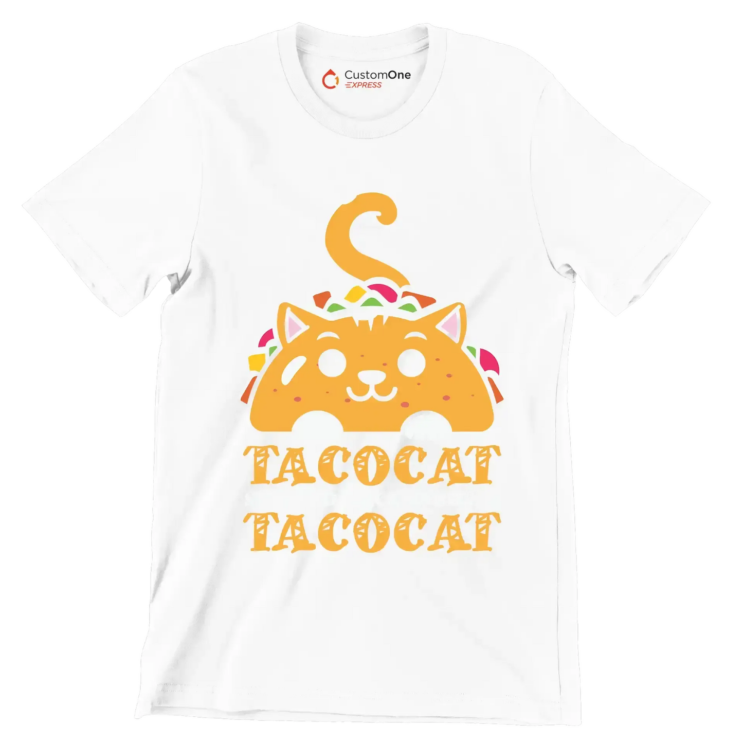 Tacocat Spelled Backwards is Tacocat - Cat Themed T-Shirt-White-S-Custom One Express