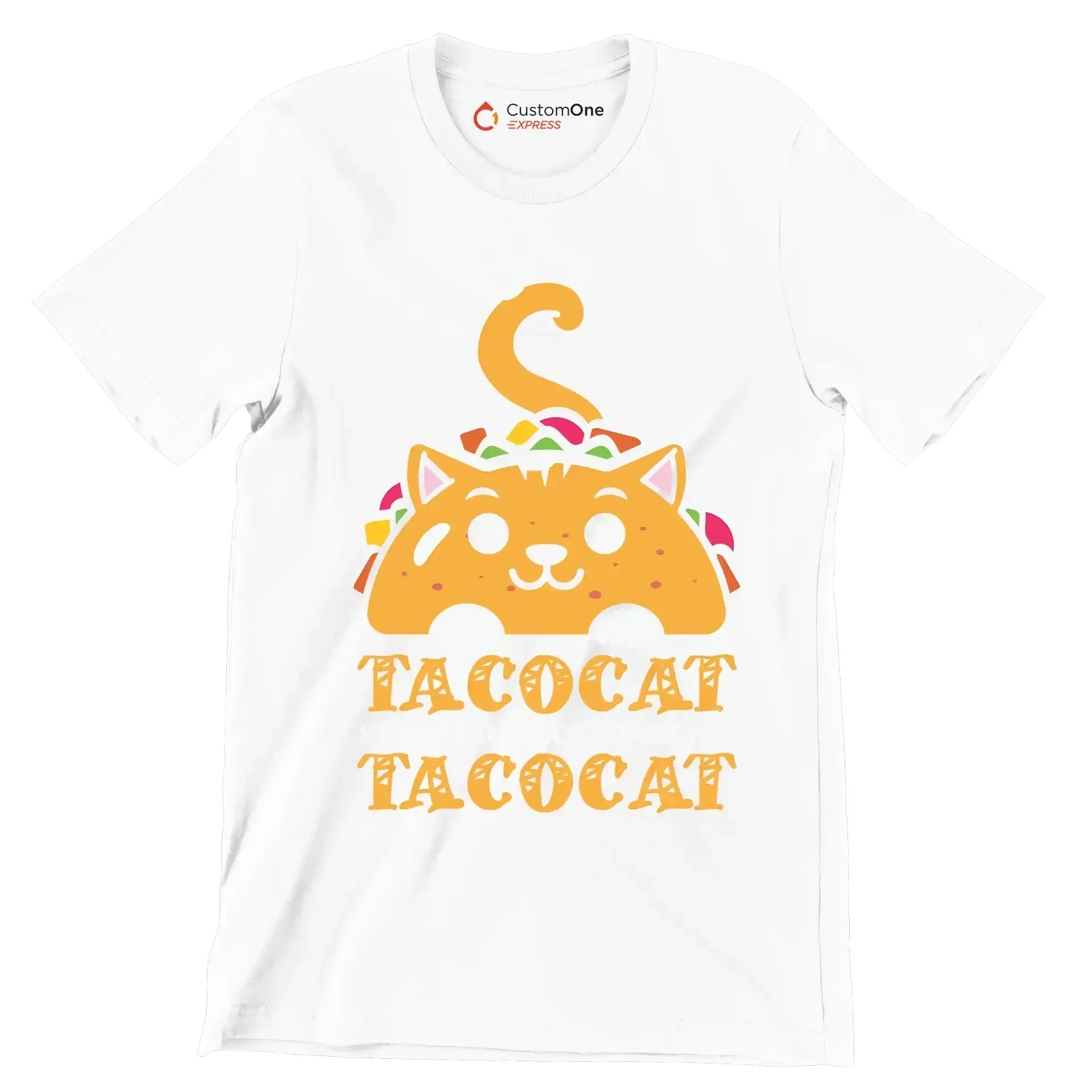 Tacocat Spelled Backwards is Tacocat - Cat Themed T-Shirt-White-S-Custom One Express