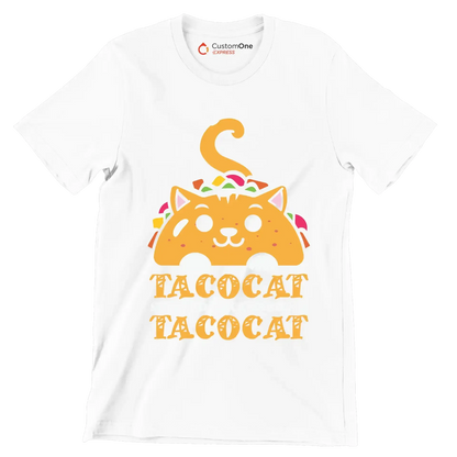 Tacocat Spelled Backwards is Tacocat - Cat Themed T-Shirt-White-S-Custom One Express