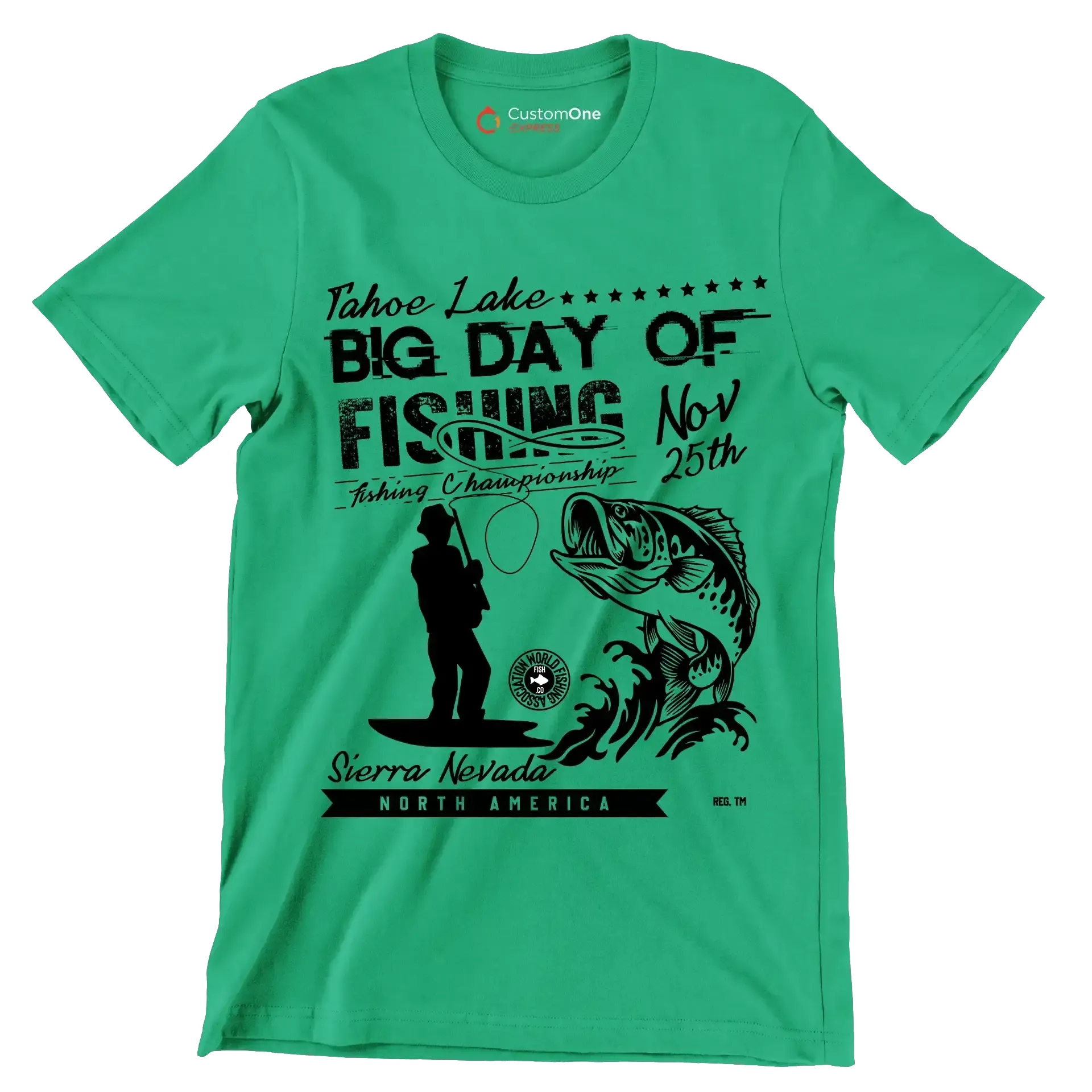 Tahoe lake big day of fishing nov 25th fishing championship sierra nevada North America - Fishing Themed T-Shirt-Green-S-Custom One Express