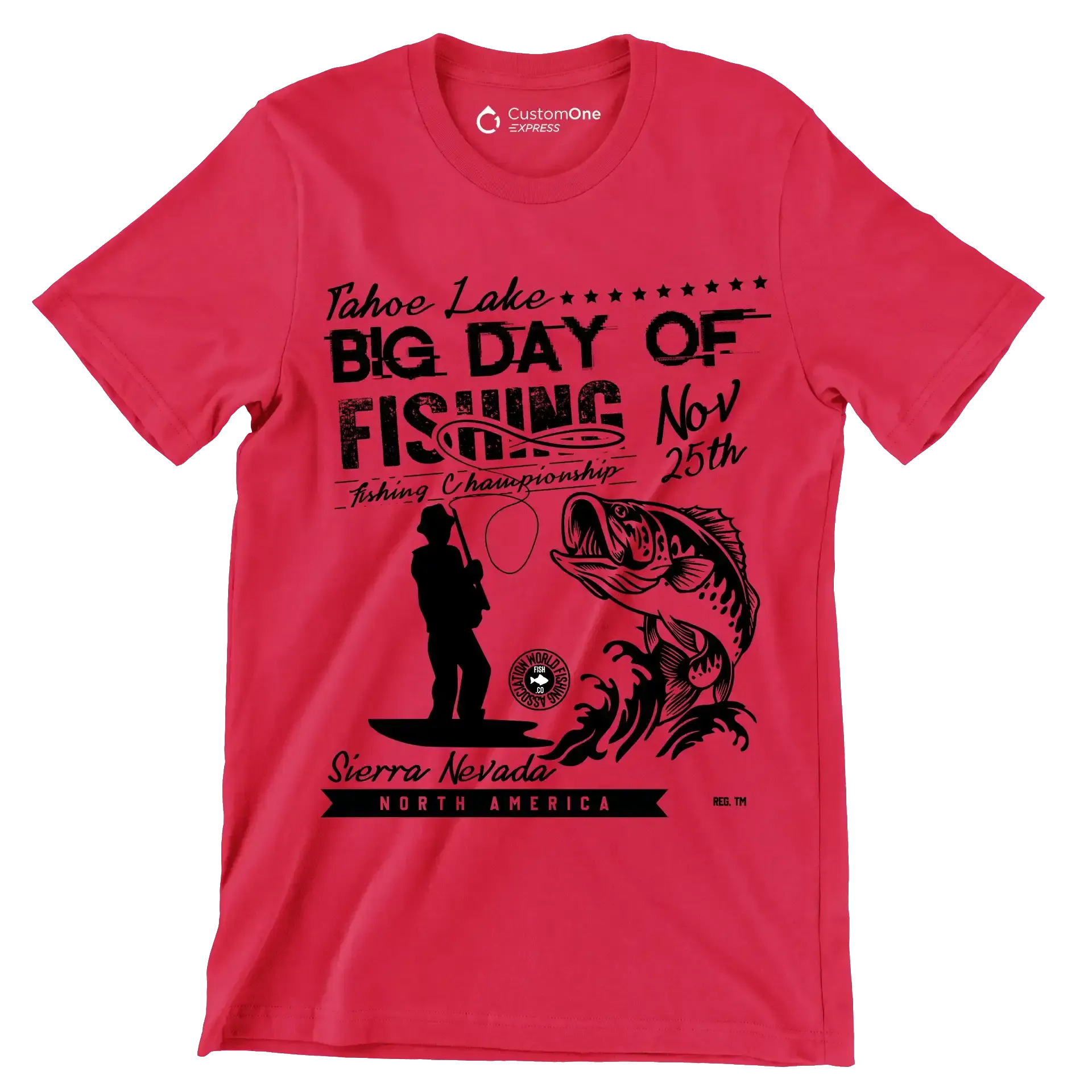 Tahoe lake big day of fishing nov 25th fishing championship sierra nevada North America - Fishing Themed T-Shirt-Red-S-Custom One Express