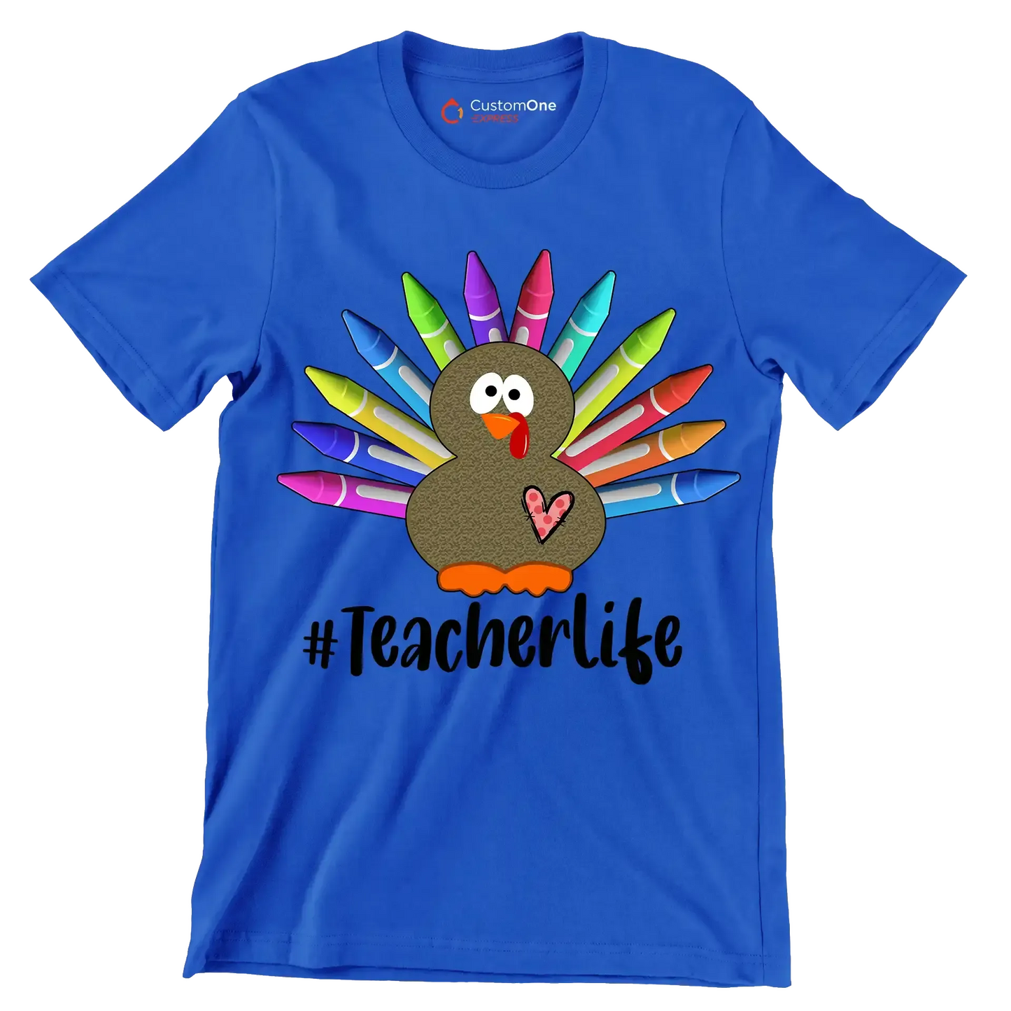Teacherlife - Thanksgiving Themed T-Shirt-Blue-S-Custom One Express