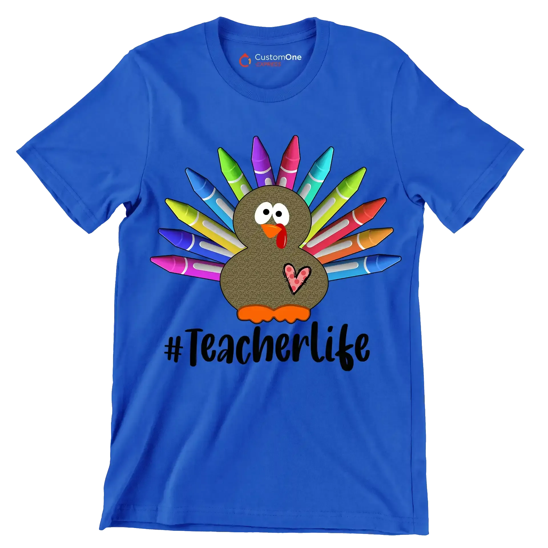 Teacherlife - Thanksgiving Themed T-Shirt-Blue-S-Custom One Express