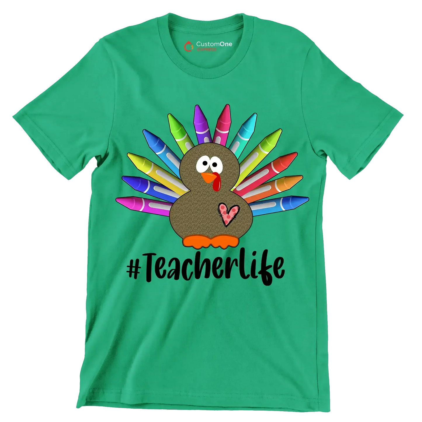 Teacherlife - Thanksgiving Themed T-Shirt-Green-S-Custom One Express