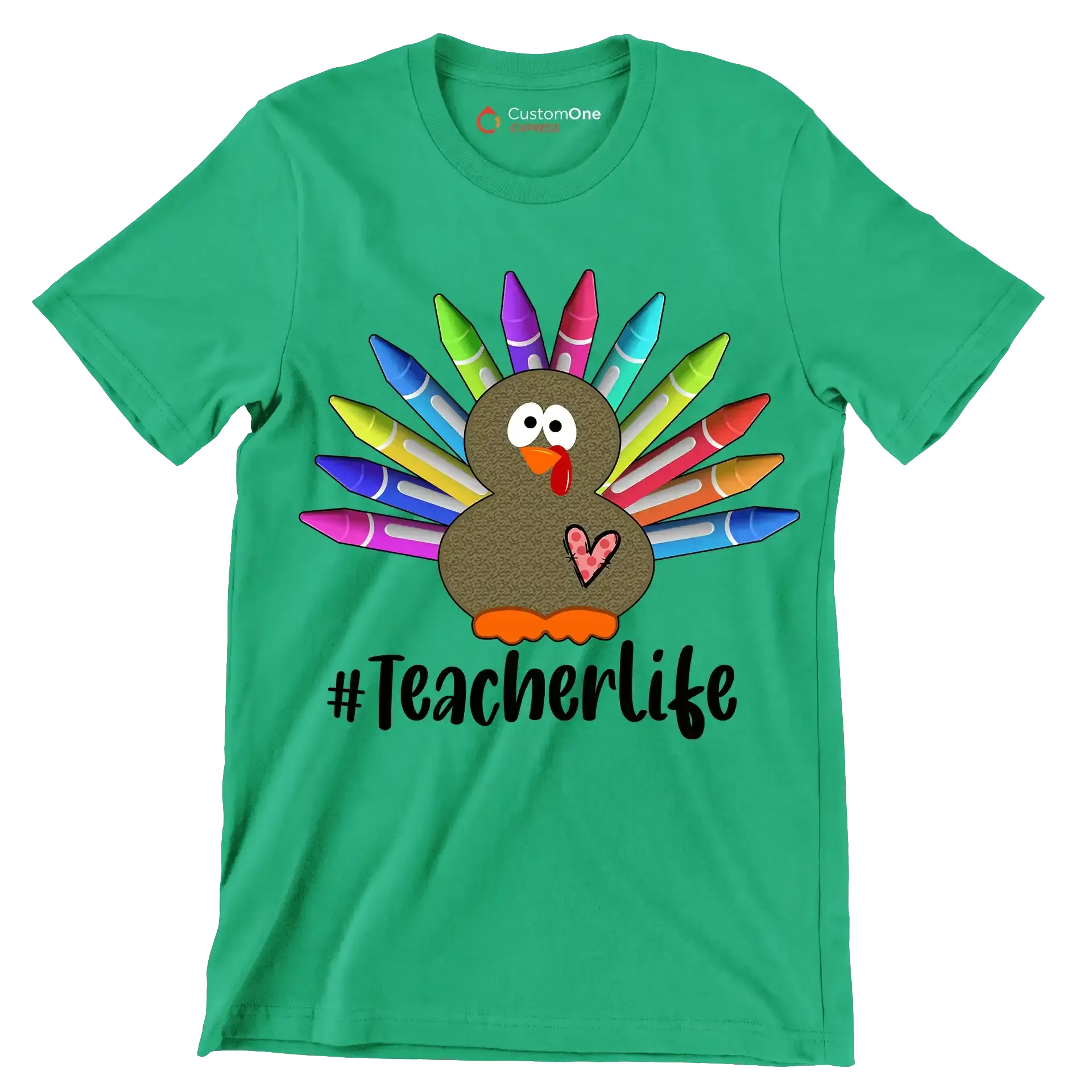 Teacherlife - Thanksgiving Themed T-Shirt-Green-S-Custom One Express