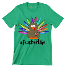 Teacherlife - Thanksgiving Themed T-Shirt-Green-S-Custom One Express
