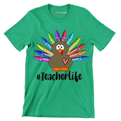 Teacherlife - Thanksgiving Themed T-Shirt-Green-S-Custom One Express