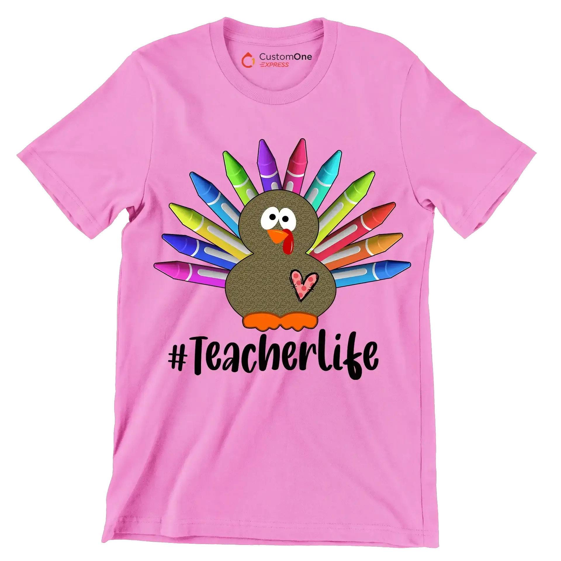 Teacherlife - Thanksgiving Themed T-Shirt-Pink-S-Custom One Express
