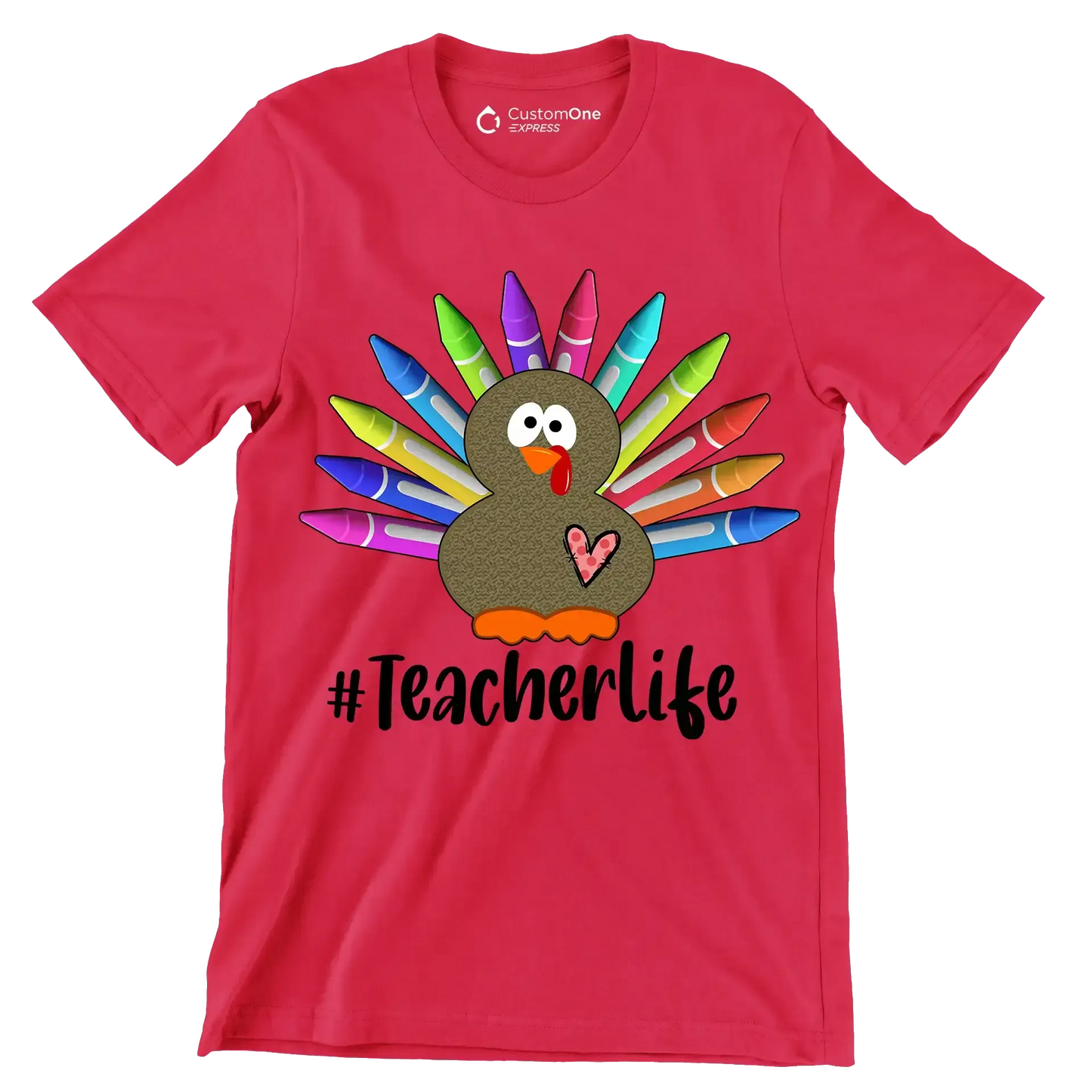Teacherlife - Thanksgiving Themed T-Shirt-Red-S-Custom One Express
