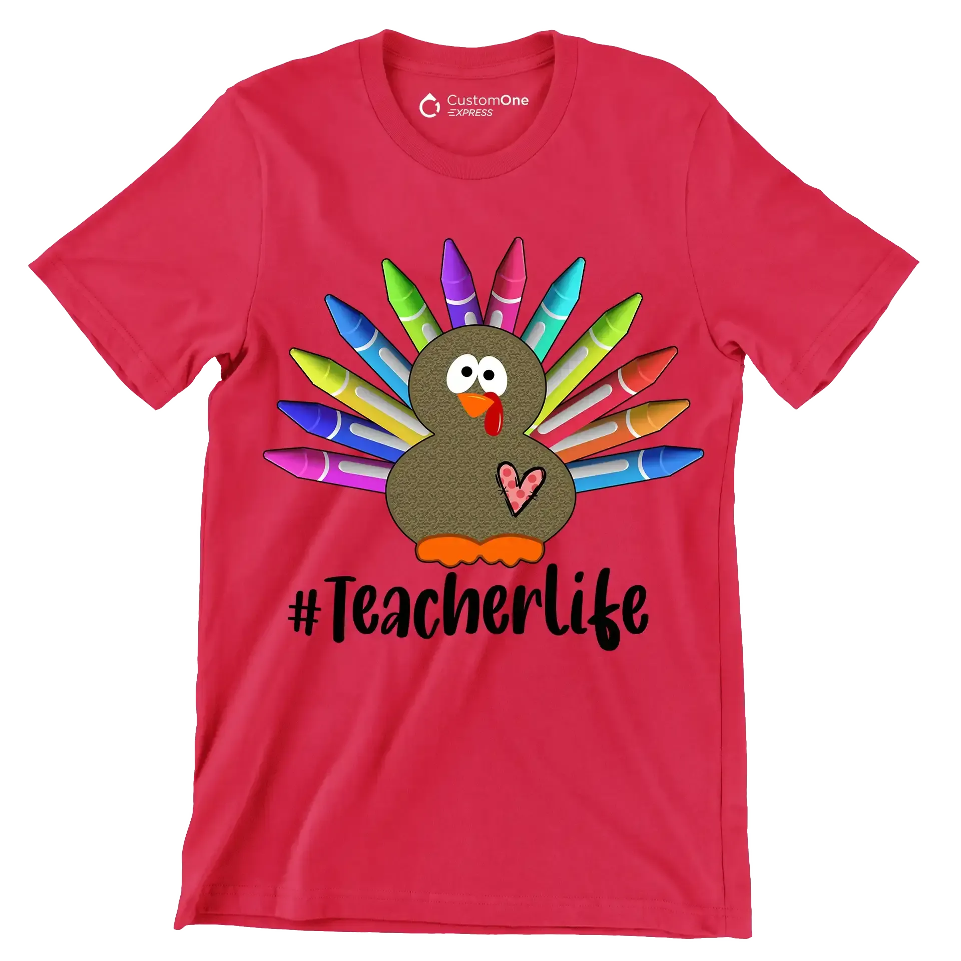 Teacherlife - Thanksgiving Themed T-Shirt-Red-S-Custom One Express