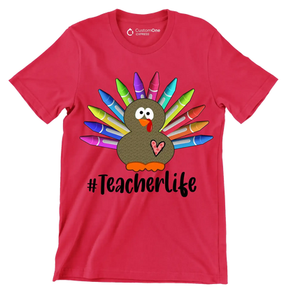 Teacherlife - Thanksgiving Themed T-Shirt-Red-S-Custom One Express