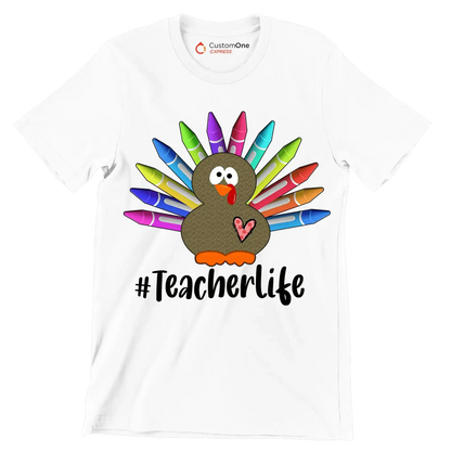 Teacherlife - Thanksgiving Themed T-Shirt-White-S-Custom One Express