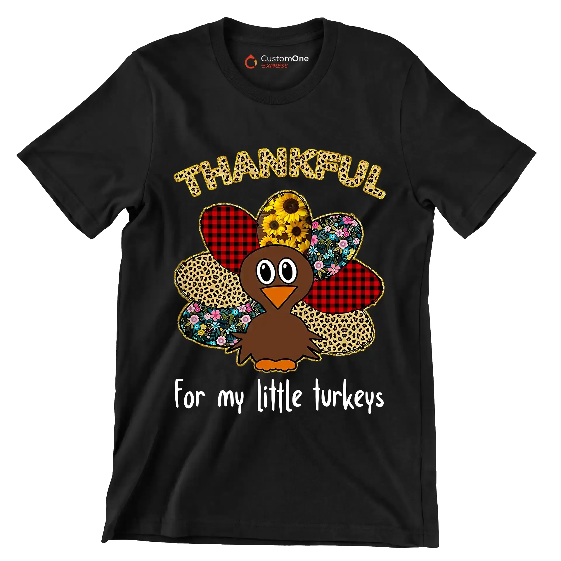 Thankful For My Little Turkeys - Thanksgiving Themed T-Shirt-Black-S-Custom One Express