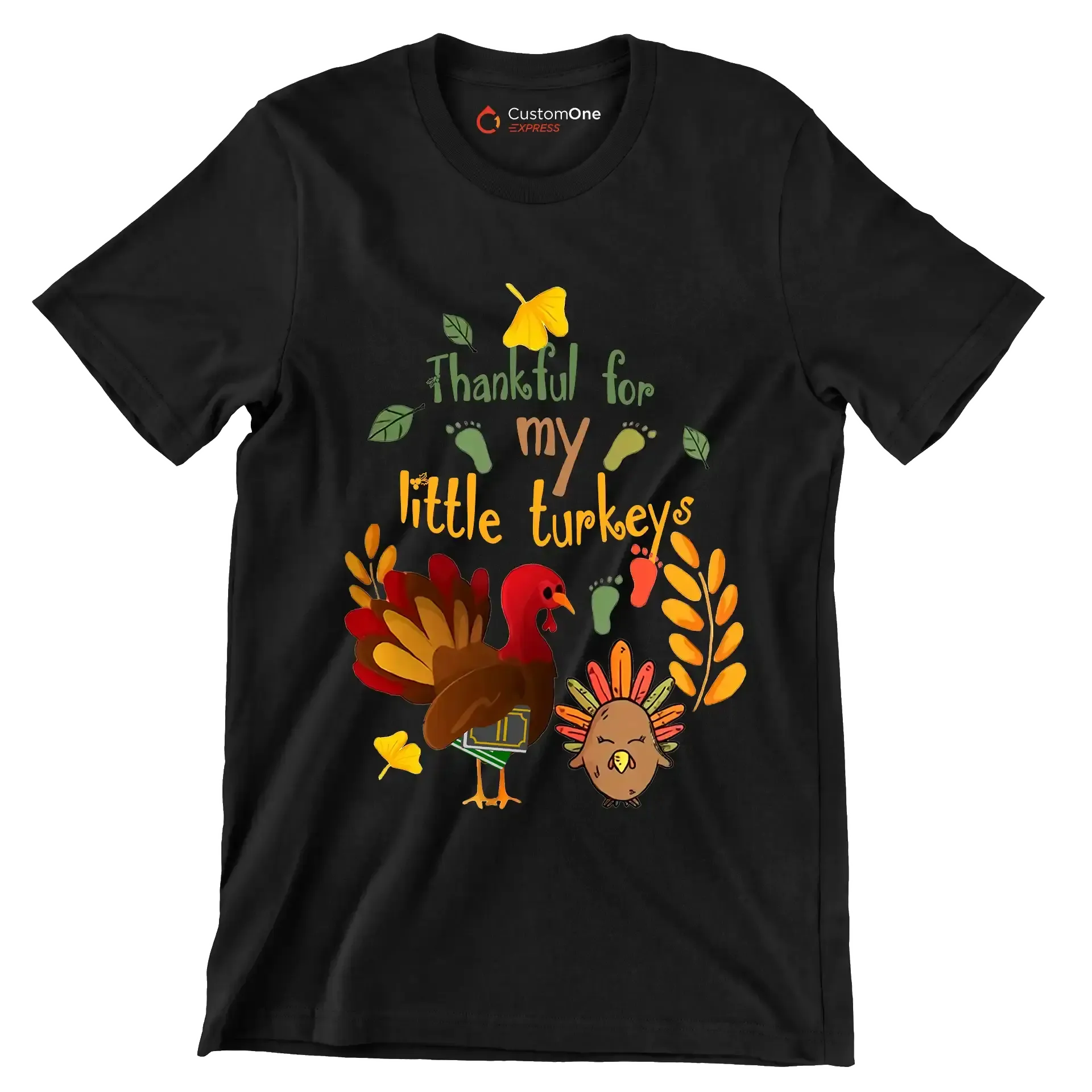 Thankful For My Little Turkeys - Thanksgiving Themed T-Shirt-Black-S-Custom One Express