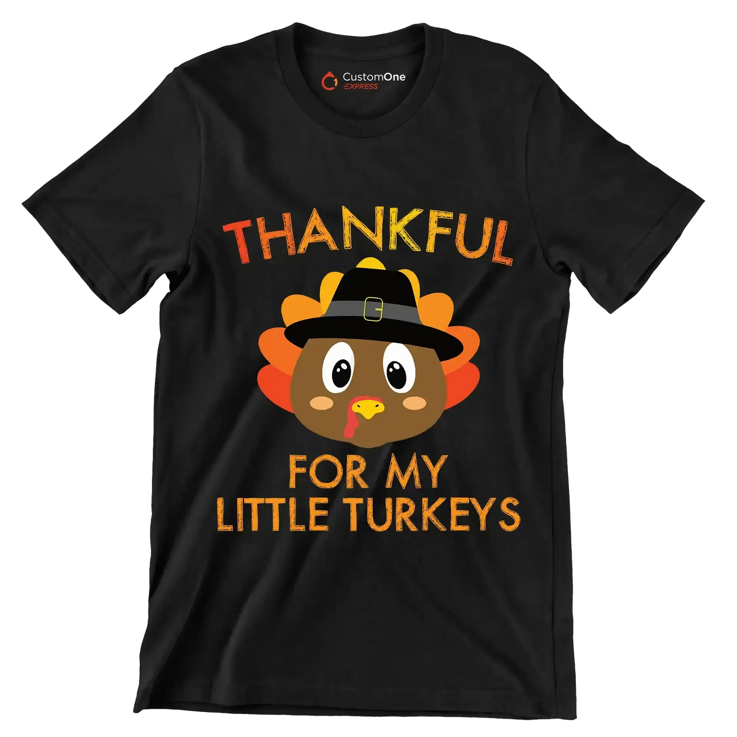 Thankful For My Little Turkeys - Thanksgiving Themed T-Shirt-Black-S-Custom One Express