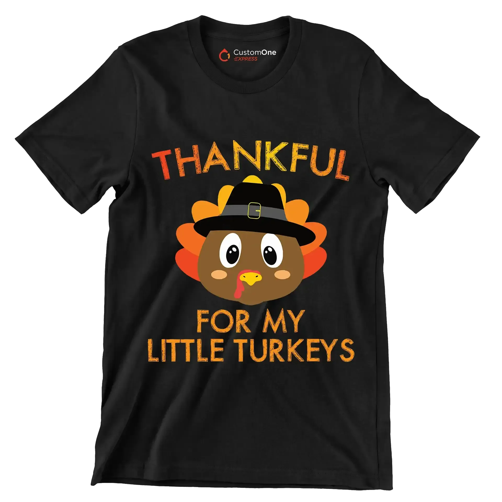 Thankful For My Little Turkeys - Thanksgiving Themed T-Shirt-Black-S-Custom One Express