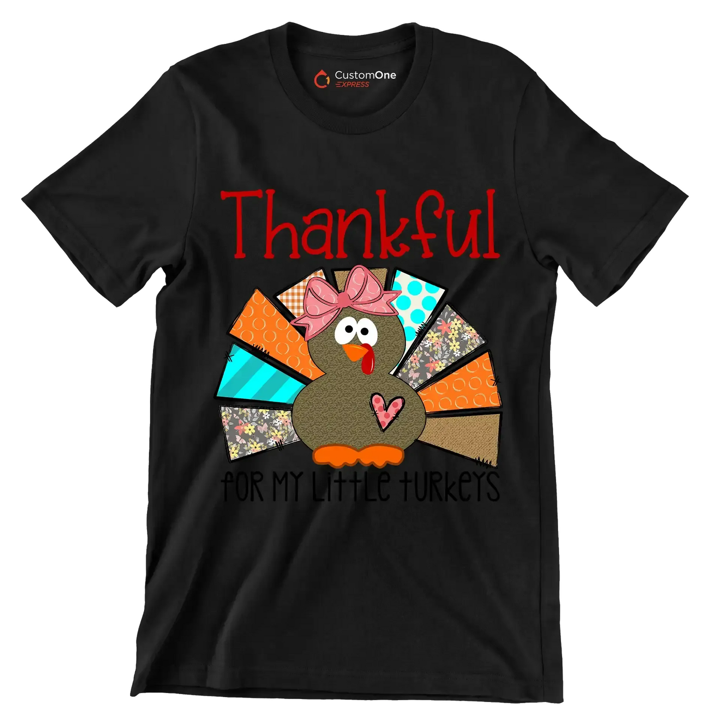 Thankful For My Little Turkeys - Thanksgiving Themed T-Shirt-Black-S-Custom One Express
