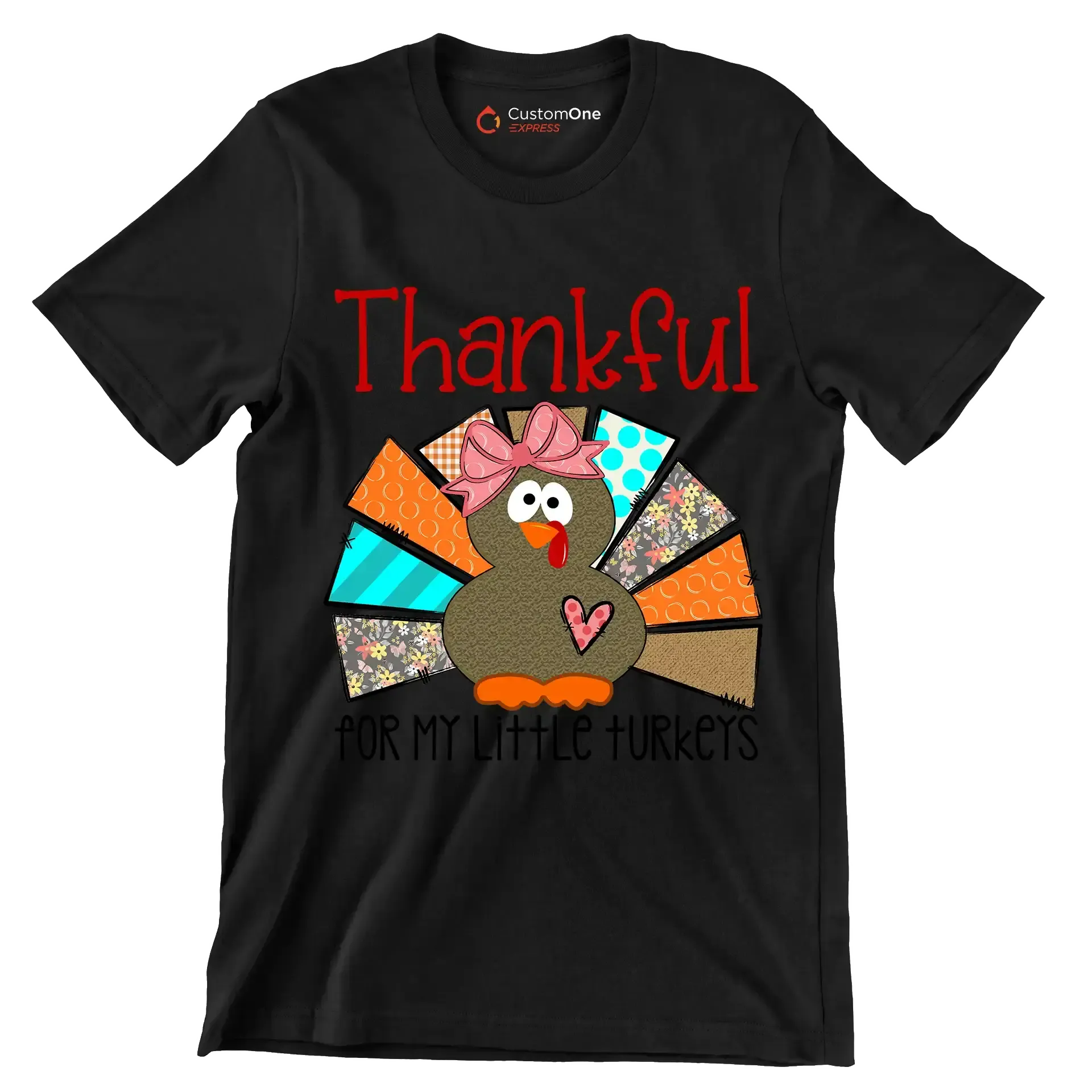 Thankful For My Little Turkeys - Thanksgiving Themed T-Shirt-Black-S-Custom One Express