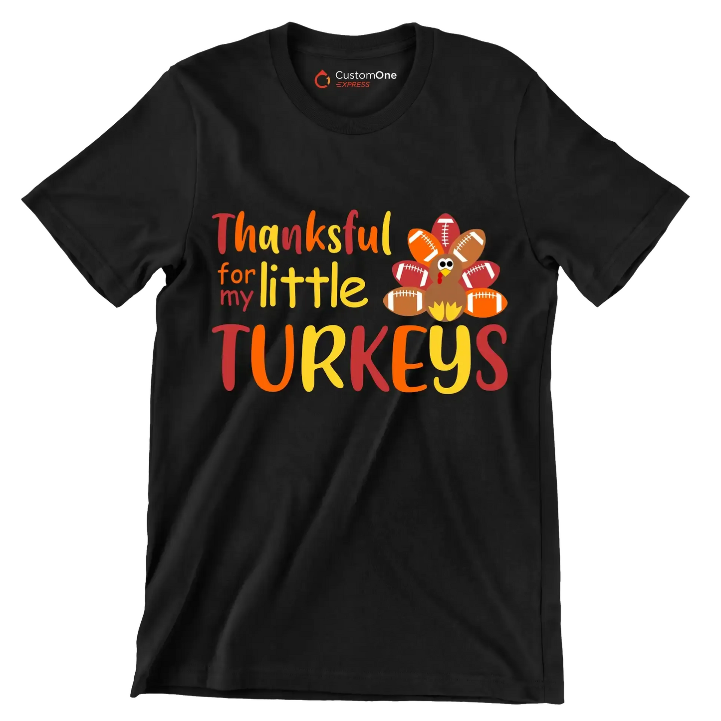 Thankful For My Little Turkeys - Thanksgiving Themed T-Shirt-Black-S-Custom One Express