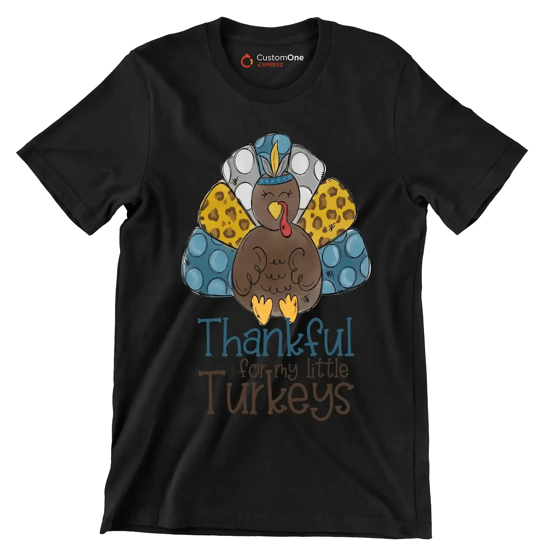 Thankful For My Little Turkeys - Thanksgiving Themed T-Shirt-Black-S-Custom One Express