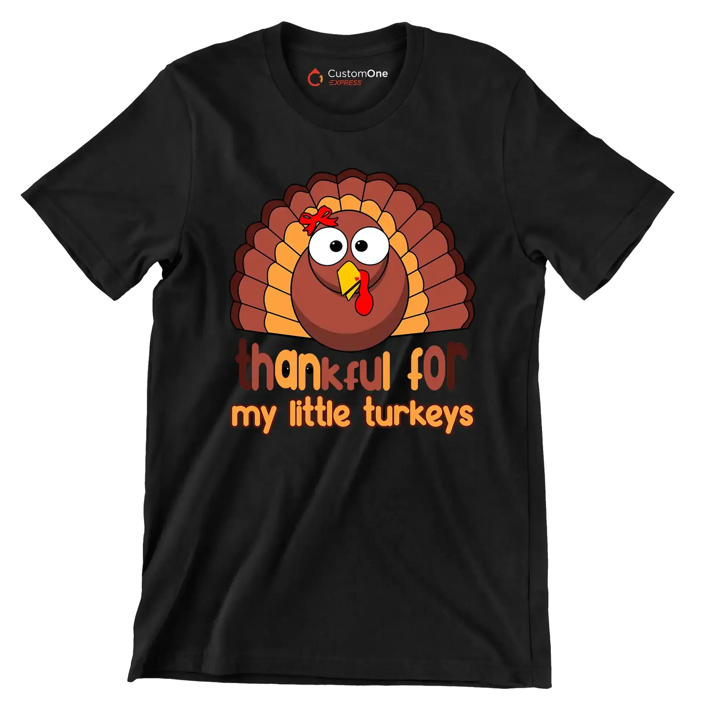 Thankful For My Little Turkeys - Thanksgiving Themed T-Shirt-Black-S-Custom One Express
