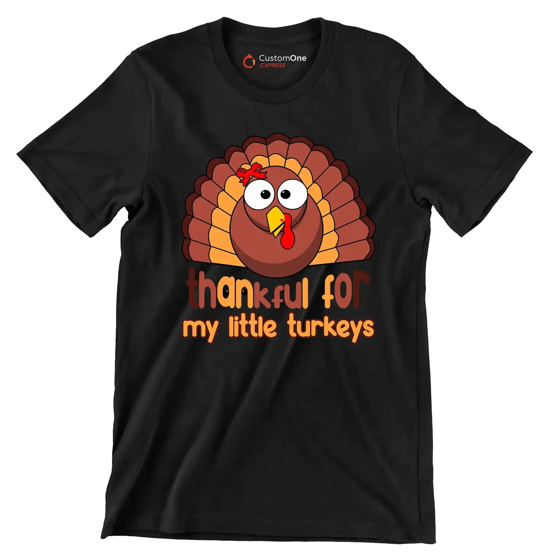 Thankful For My Little Turkeys - Thanksgiving Themed T-Shirt-Black-S-Custom One Express