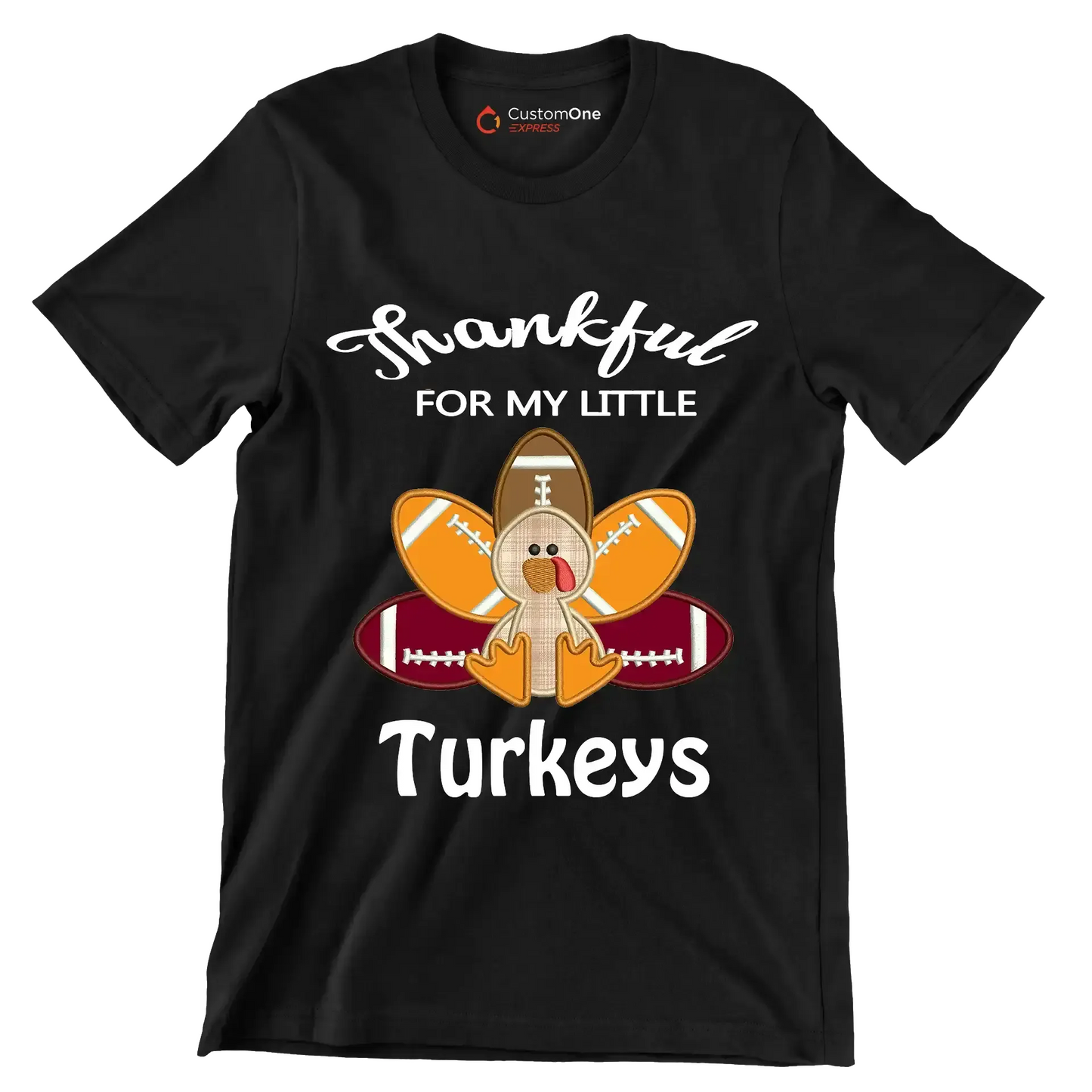 Thankful For My Little Turkeys - Thanksgiving Themed T-Shirt-Black-S-Custom One Express