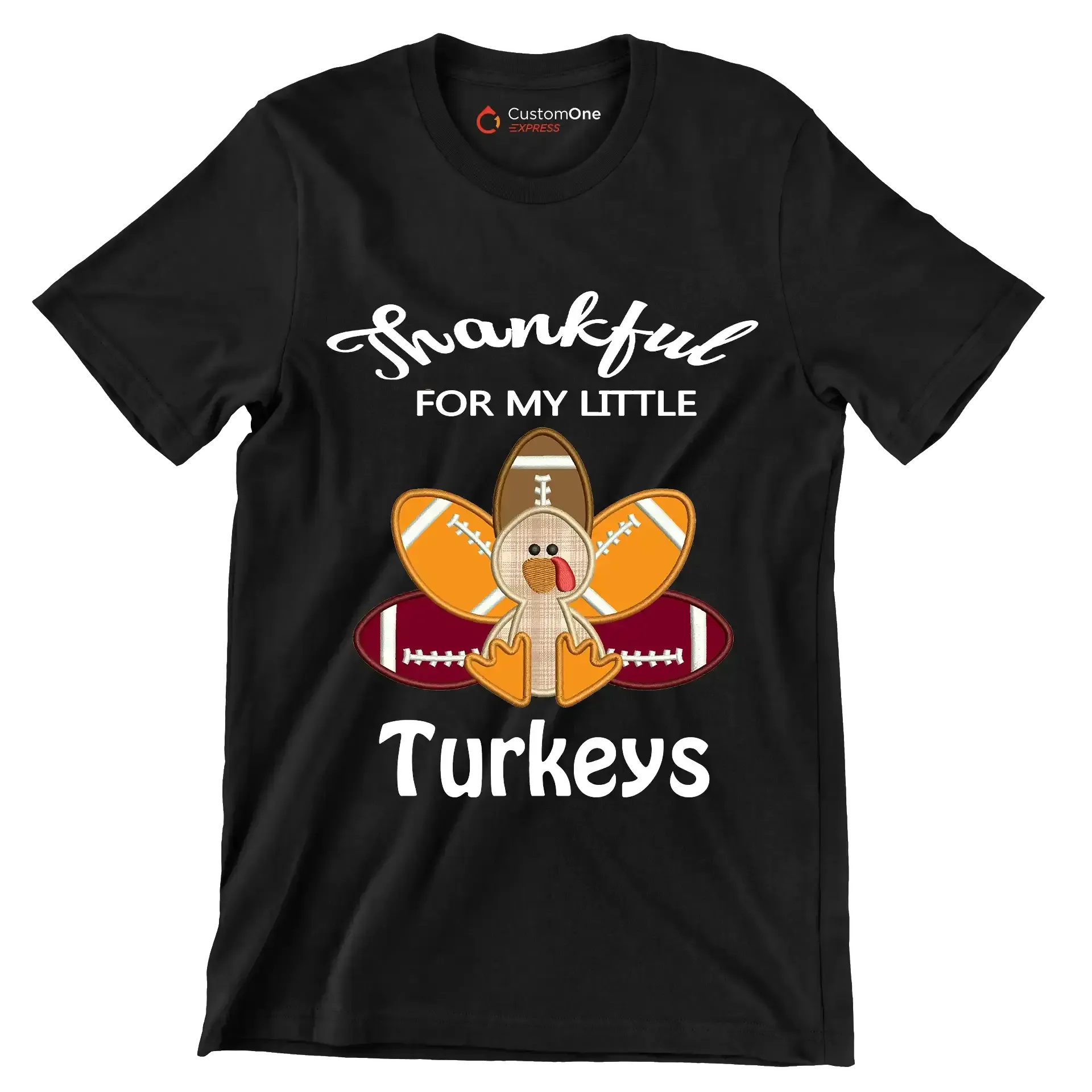 Thankful For My Little Turkeys - Thanksgiving Themed T-Shirt-Black-S-Custom One Express