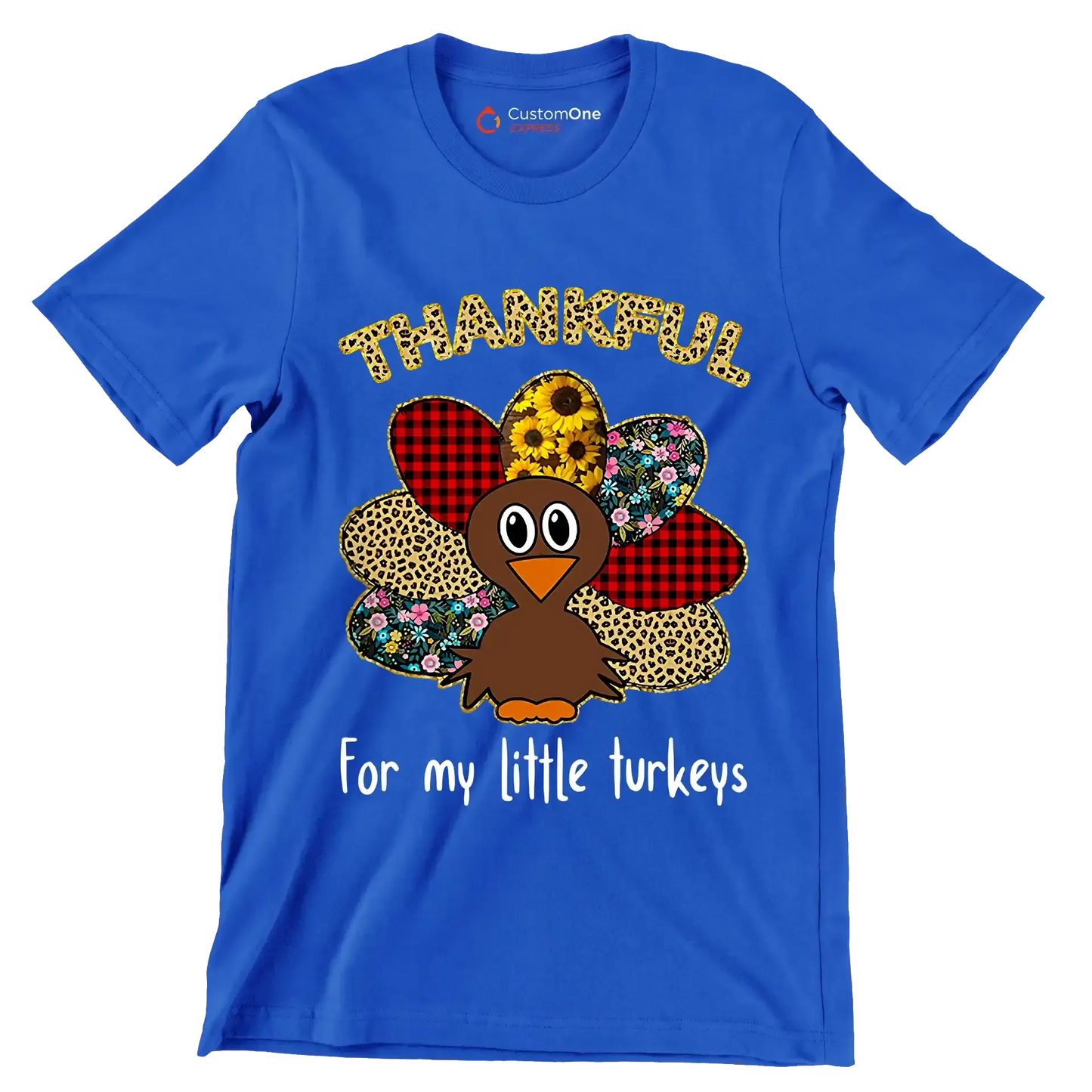 Thankful For My Little Turkeys - Thanksgiving Themed T-Shirt-Blue-S-Custom One Express