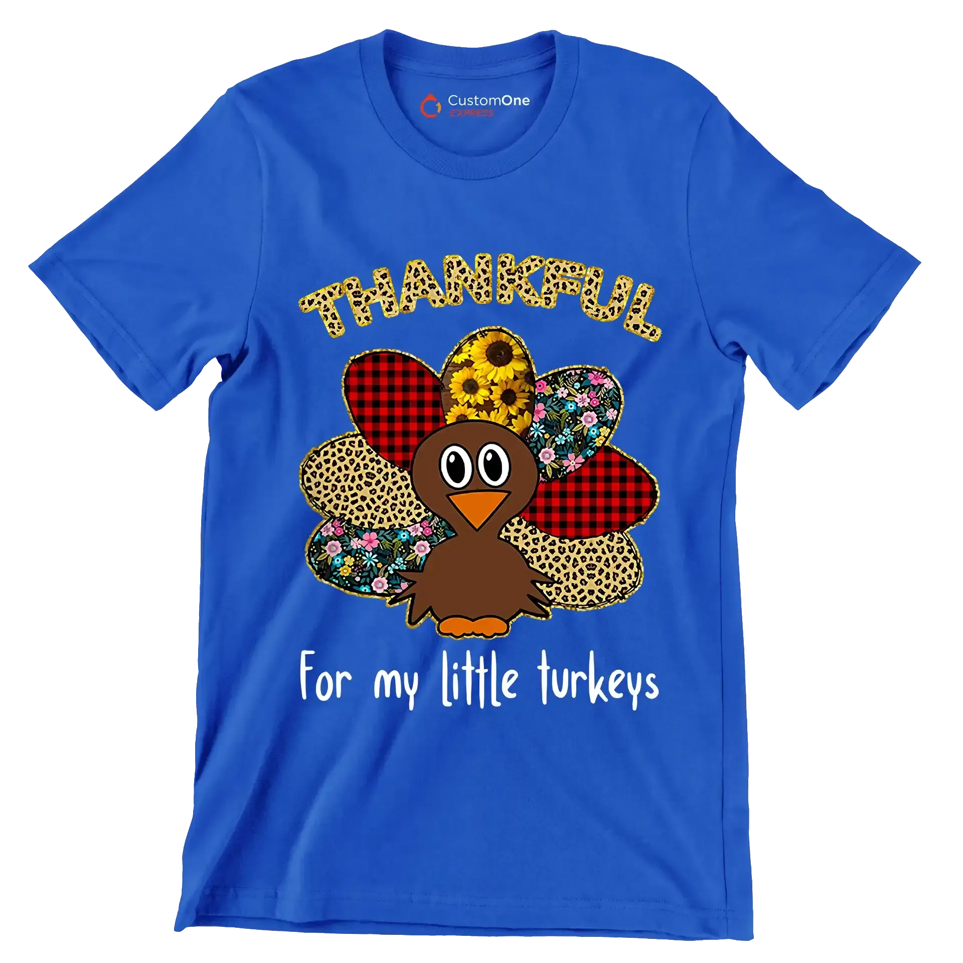 Thankful For My Little Turkeys - Thanksgiving Themed T-Shirt-Blue-S-Custom One Express
