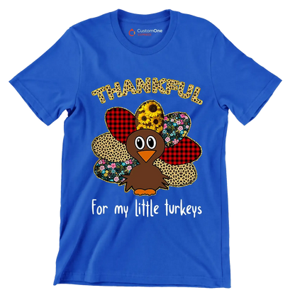 Thankful For My Little Turkeys - Thanksgiving Themed T-Shirt-Blue-S-Custom One Express