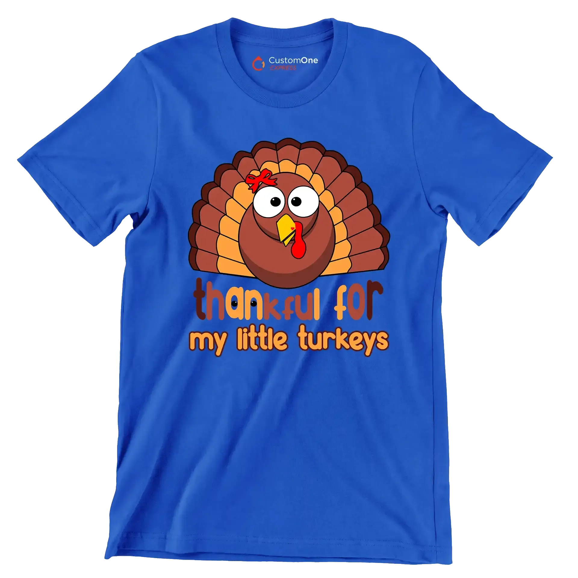 Thankful For My Little Turkeys - Thanksgiving Themed T-Shirt-Blue-S-Custom One Express