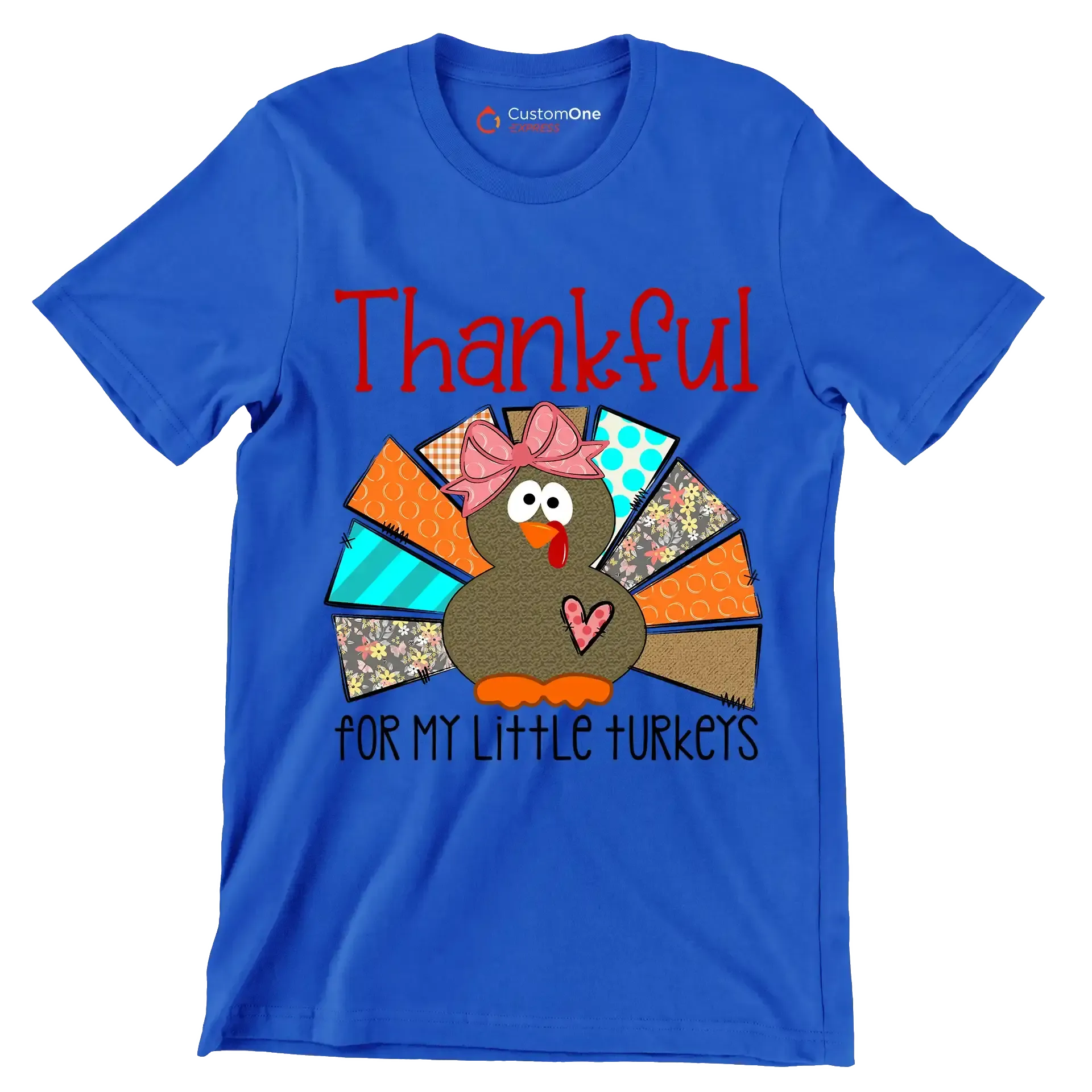 Thankful For My Little Turkeys - Thanksgiving Themed T-Shirt-Blue-S-Custom One Express