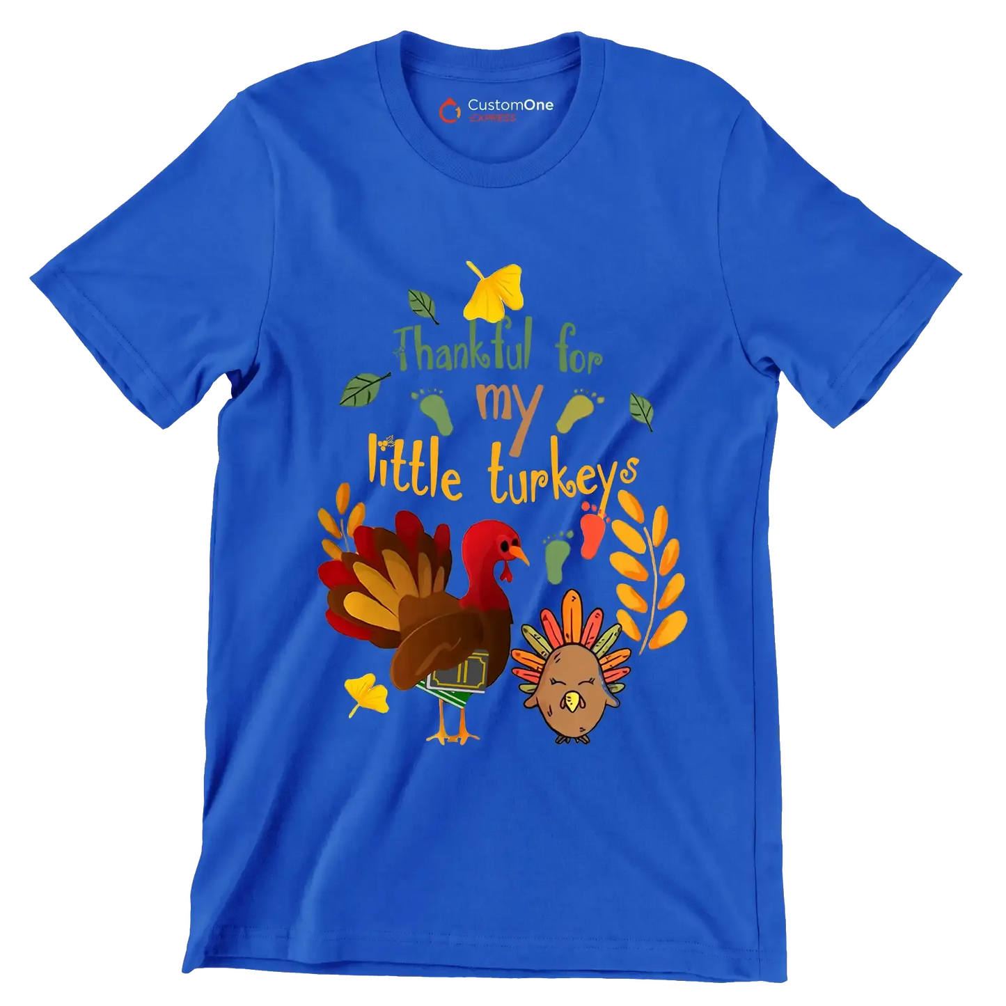 Thankful For My Little Turkeys - Thanksgiving Themed T-Shirt-Blue-S-Custom One Express