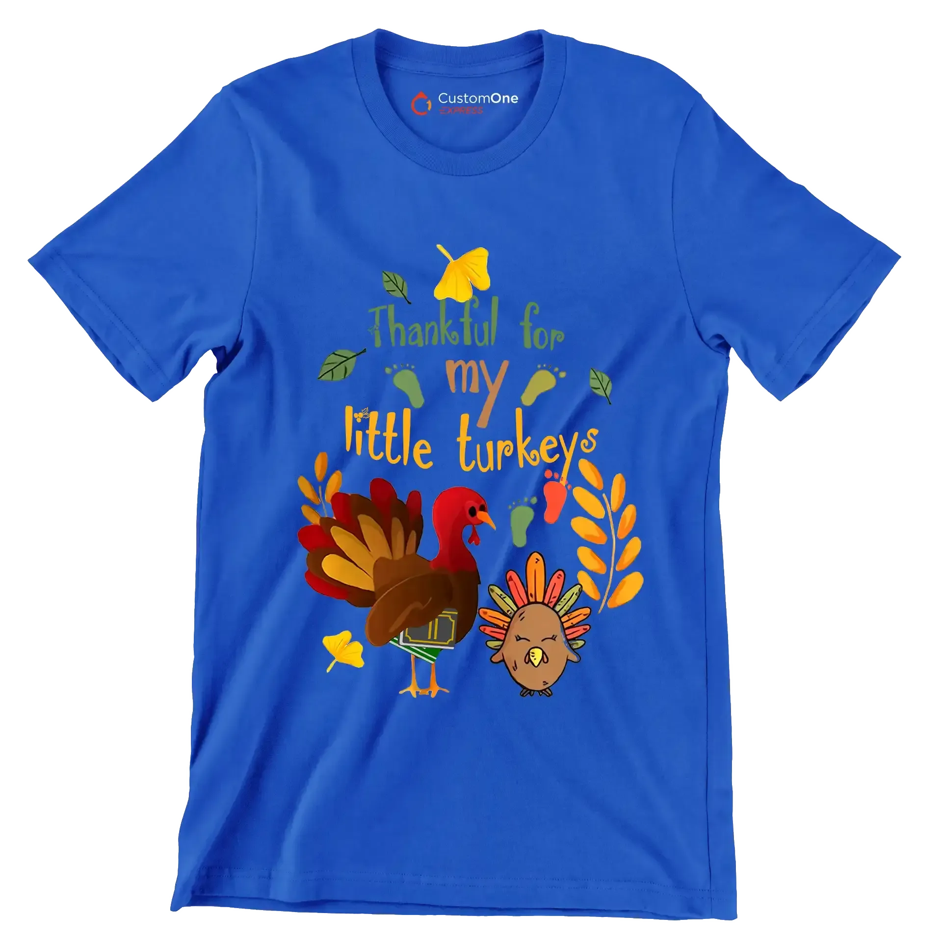 Thankful For My Little Turkeys - Thanksgiving Themed T-Shirt-Blue-S-Custom One Express