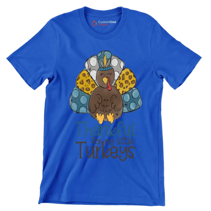 Thankful For My Little Turkeys - Thanksgiving Themed T-Shirt-Blue-S-Custom One Express