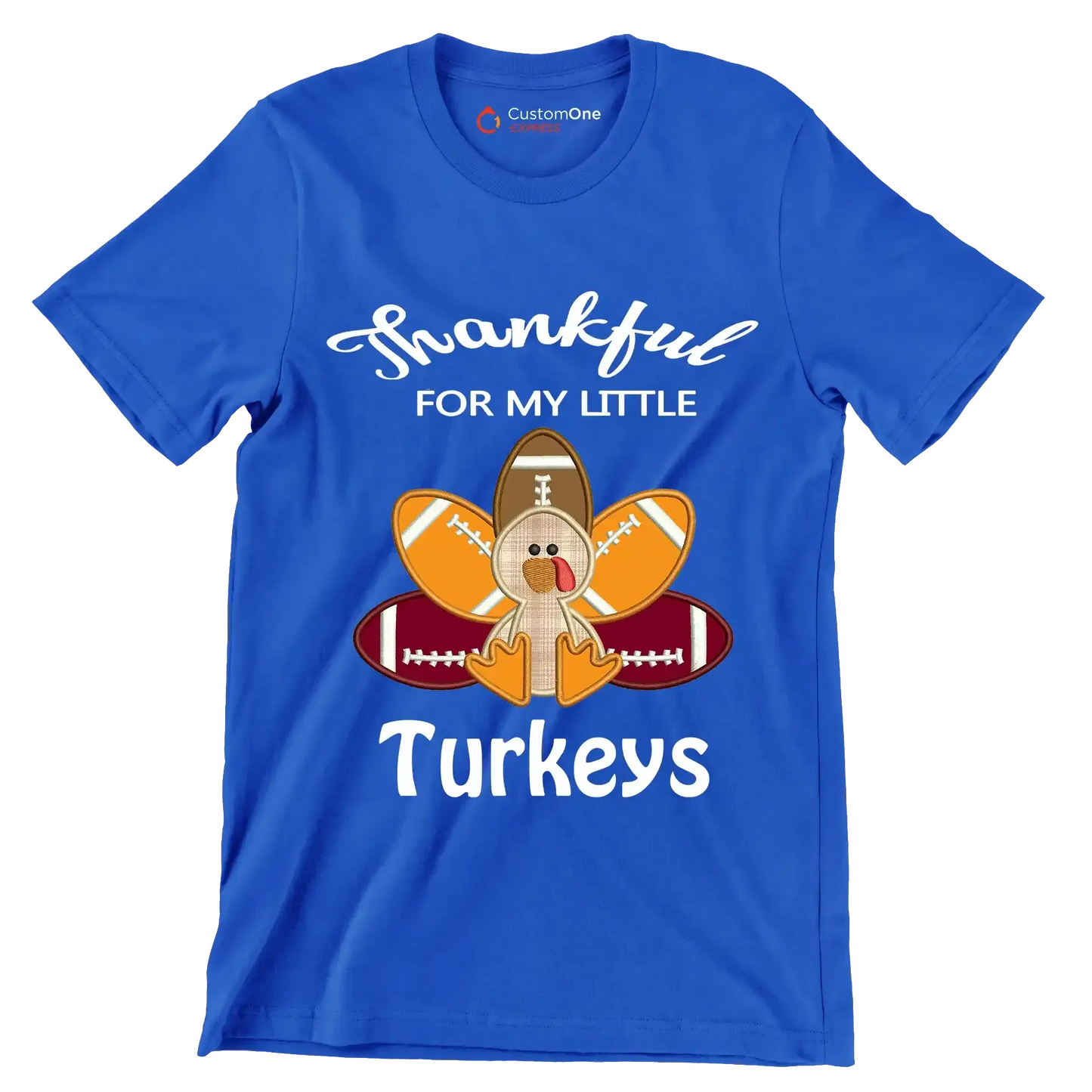 Thankful For My Little Turkeys - Thanksgiving Themed T-Shirt-Blue-S-Custom One Express