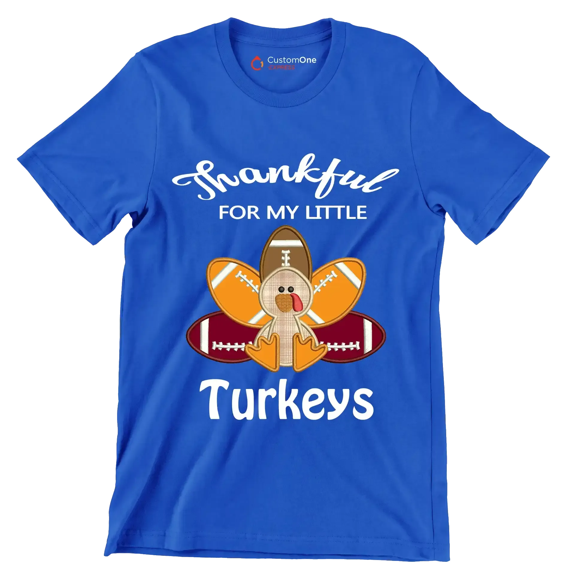 Thankful For My Little Turkeys - Thanksgiving Themed T-Shirt-Blue-S-Custom One Express