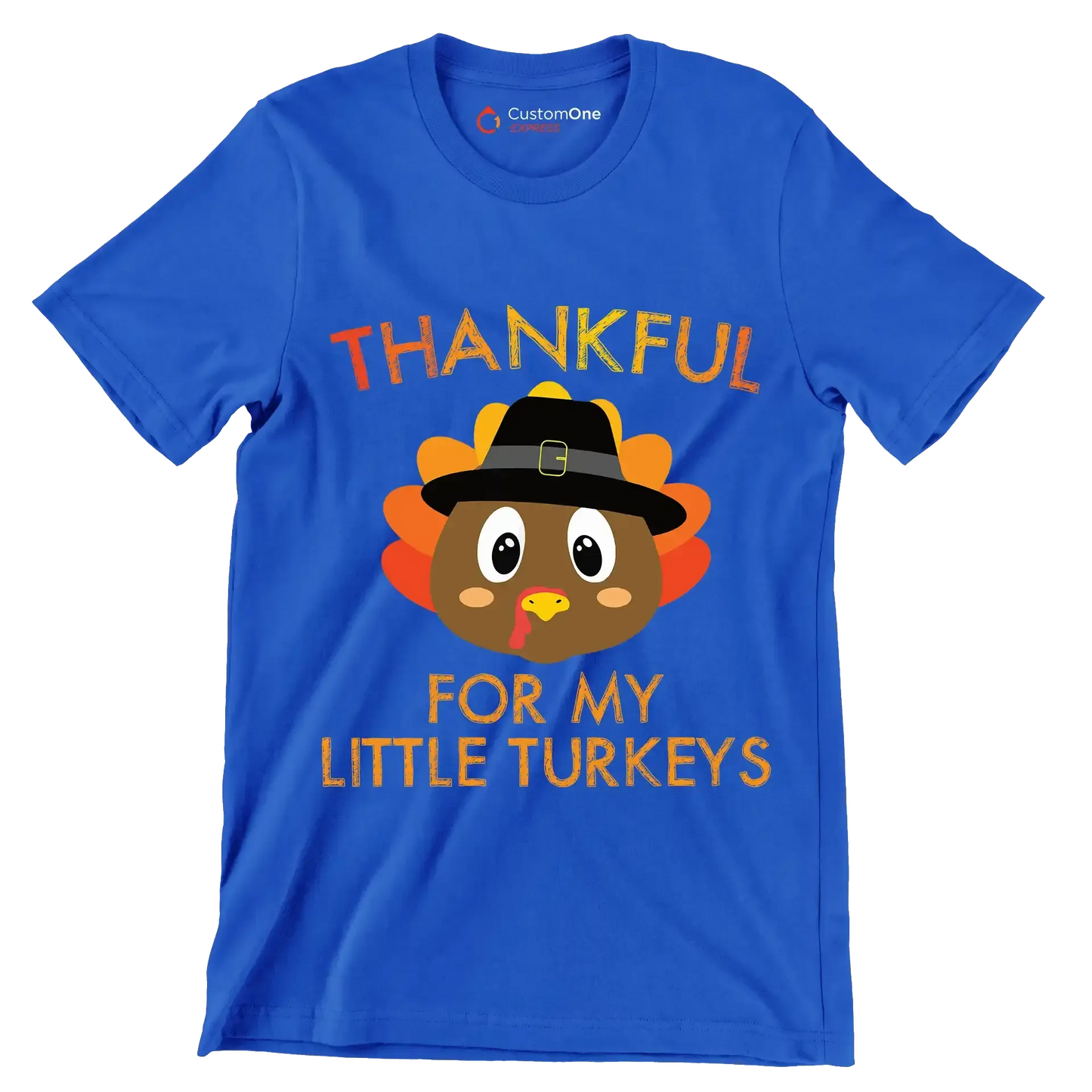 Thankful For My Little Turkeys - Thanksgiving Themed T-Shirt-Blue-S-Custom One Express