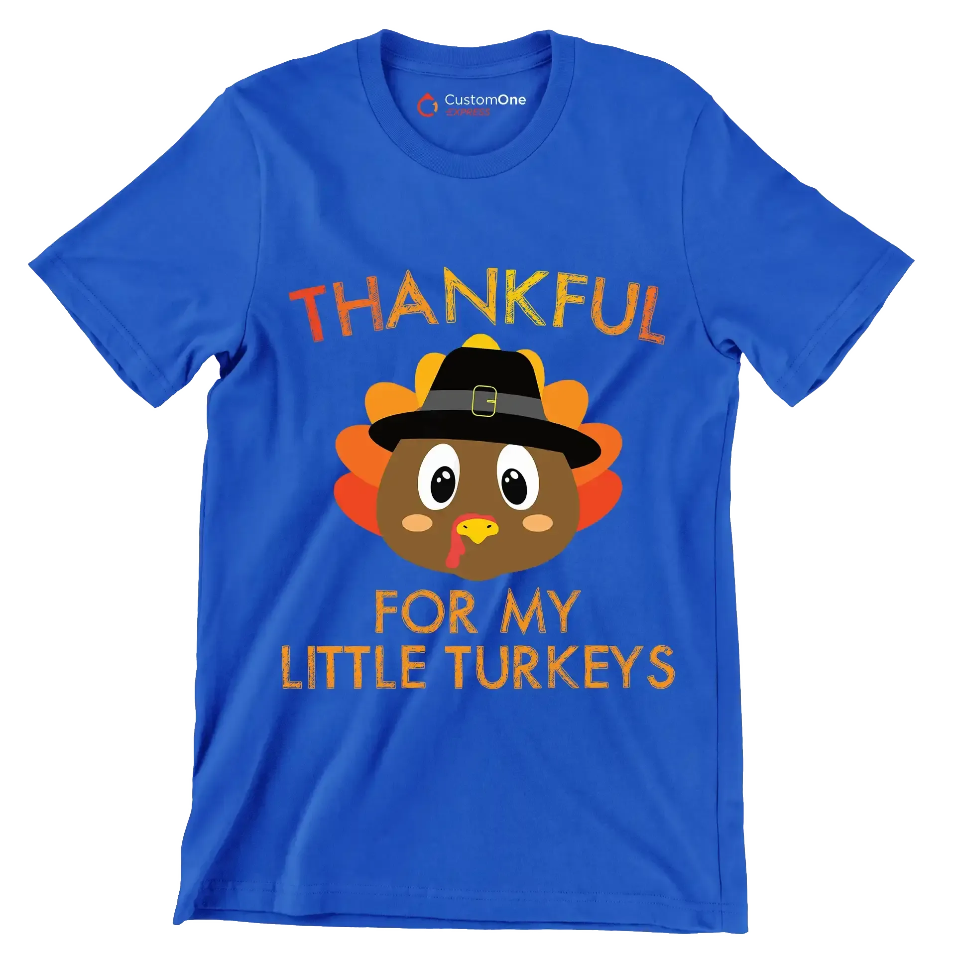 Thankful For My Little Turkeys - Thanksgiving Themed T-Shirt-Blue-S-Custom One Express