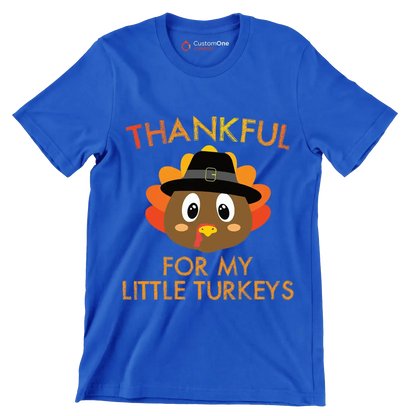 Thankful For My Little Turkeys - Thanksgiving Themed T-Shirt-Blue-S-Custom One Express