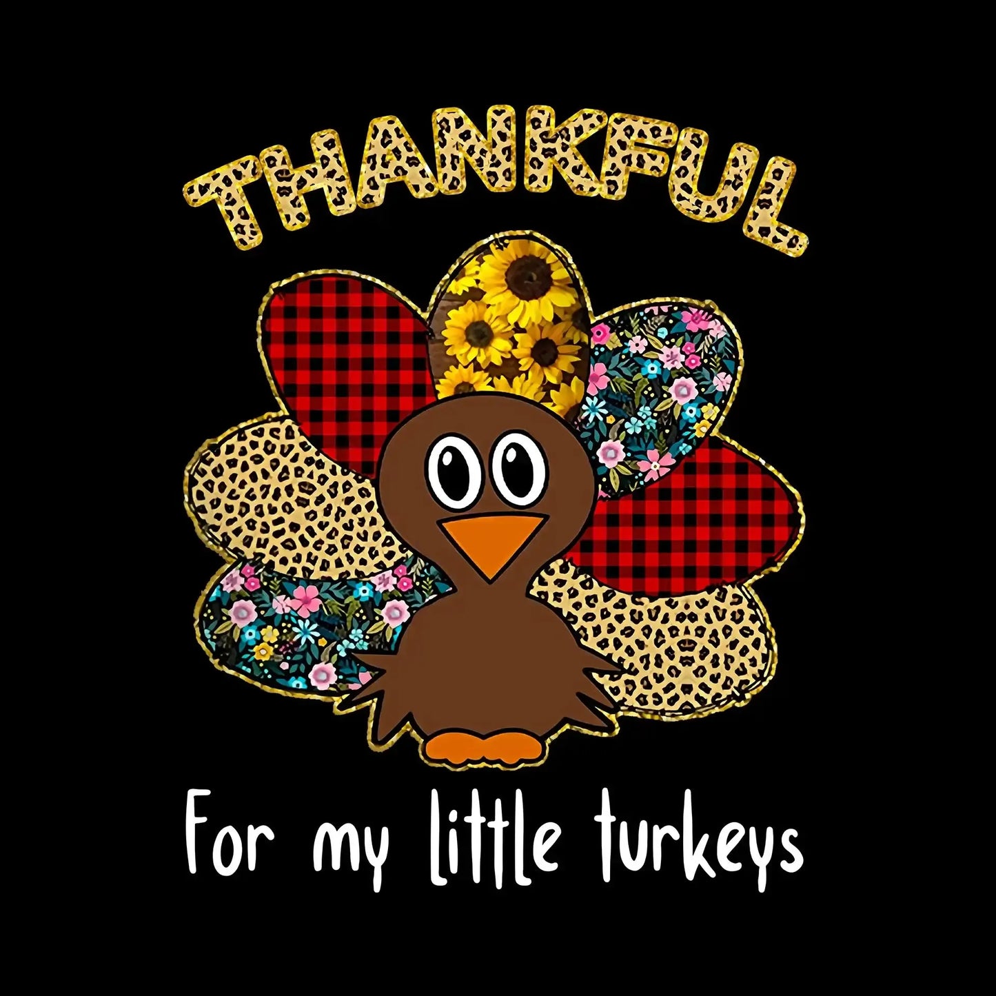 Thankful For My Little Turkeys - Thanksgiving Themed T-Shirt-Black-S-Custom One Express