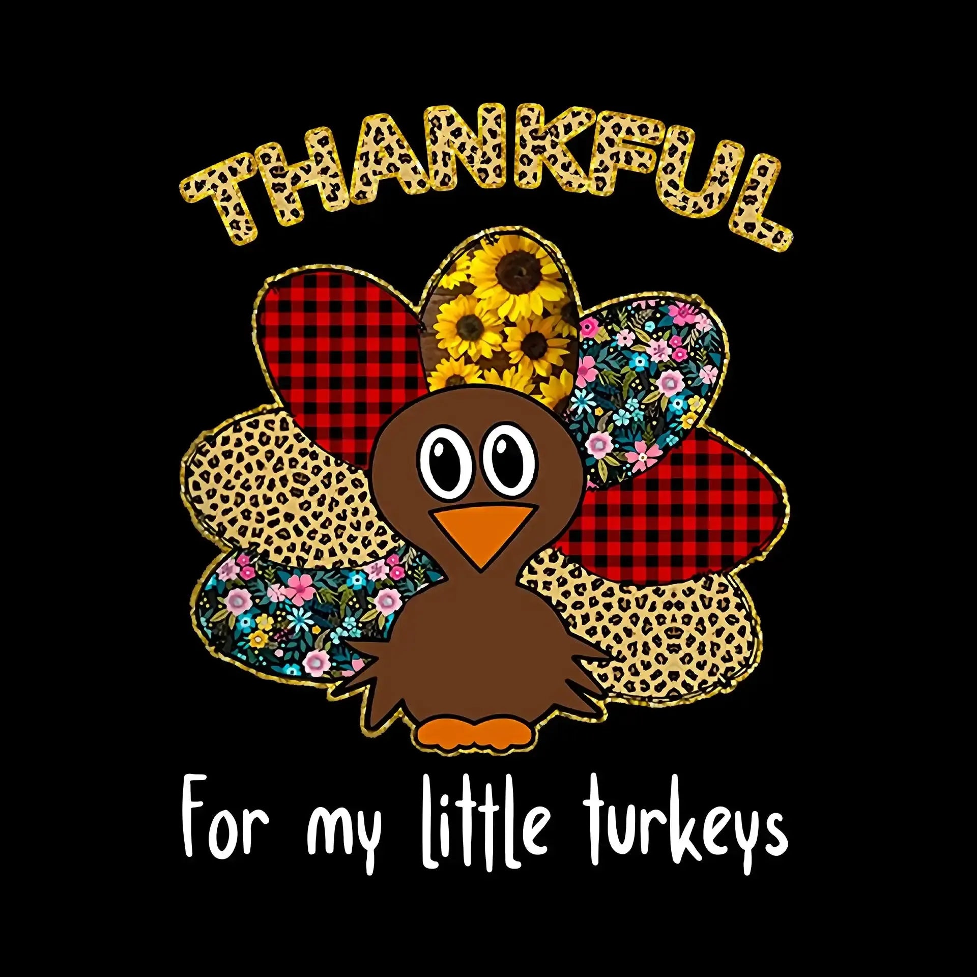 Thankful For My Little Turkeys - Thanksgiving Themed T-Shirt-Black-S-Custom One Express