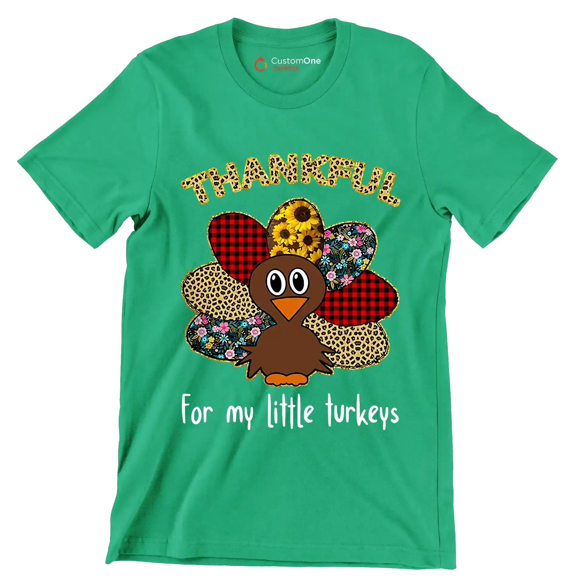 Thankful For My Little Turkeys - Thanksgiving Themed T-Shirt-Green-S-Custom One Express