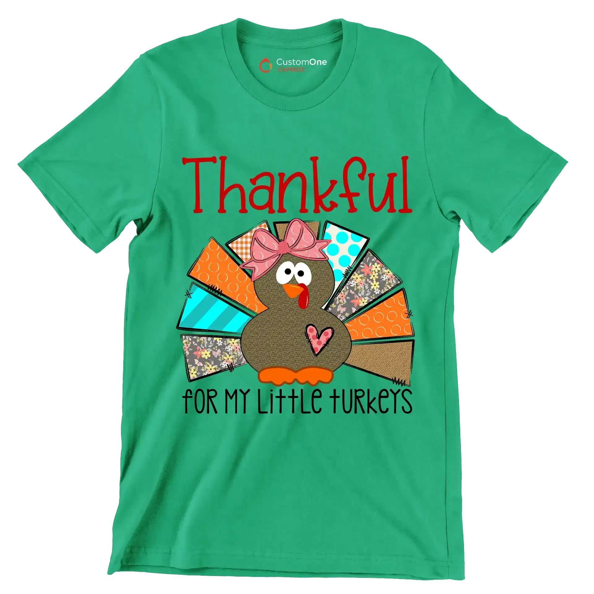 Thankful For My Little Turkeys - Thanksgiving Themed T-Shirt-Green-S-Custom One Express