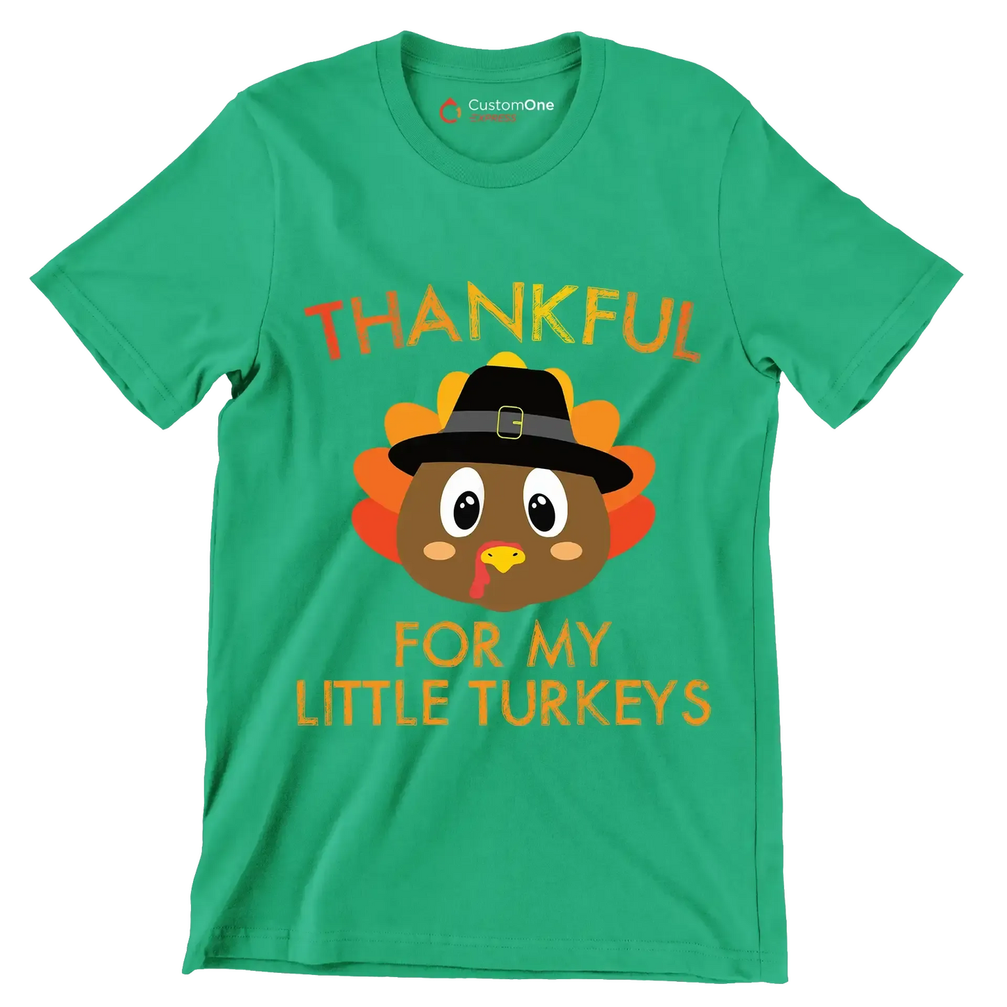 Thankful For My Little Turkeys - Thanksgiving Themed T-Shirt-Green-S-Custom One Express
