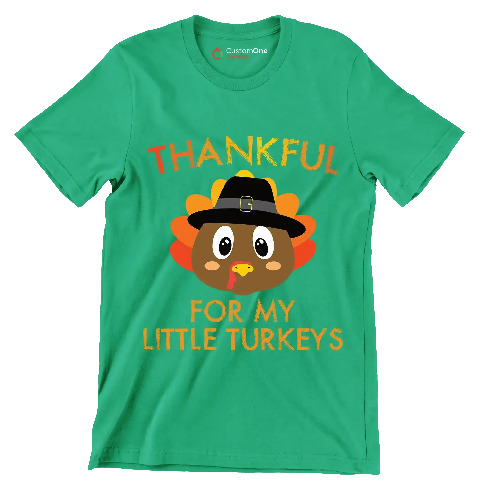 Thankful For My Little Turkeys - Thanksgiving Themed T-Shirt-Green-S-Custom One Express